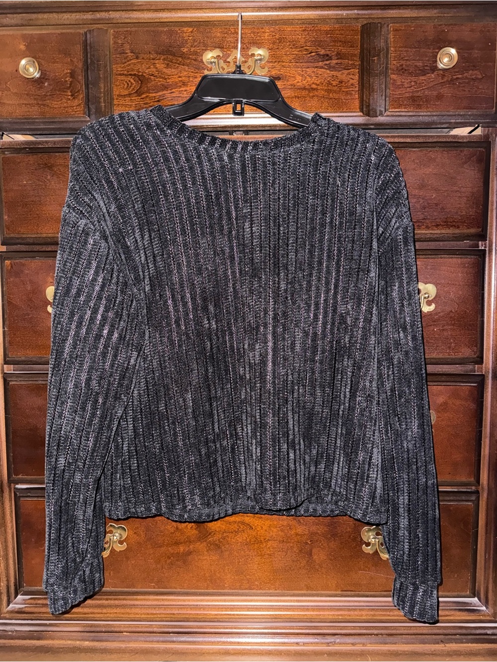 Ribbed Sheer Long-Sleeve Top - Black